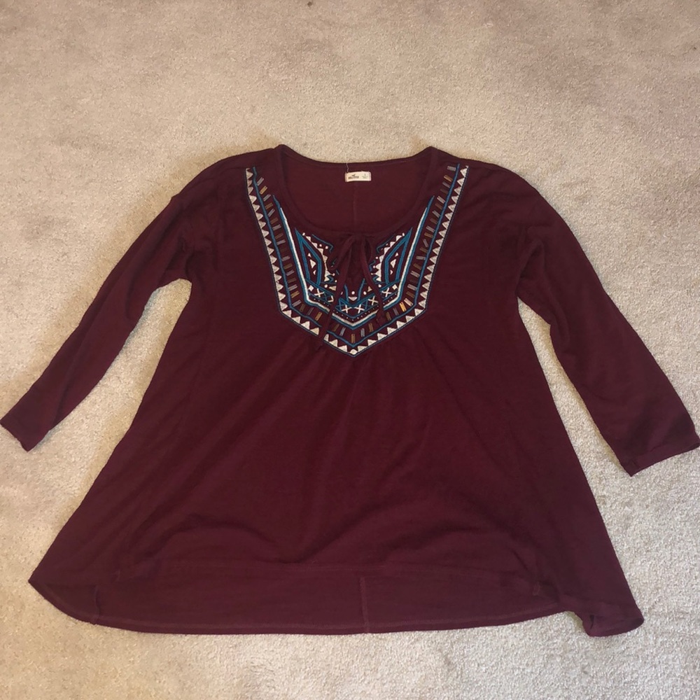 Hollister cranberry 3/4 length sleeve top